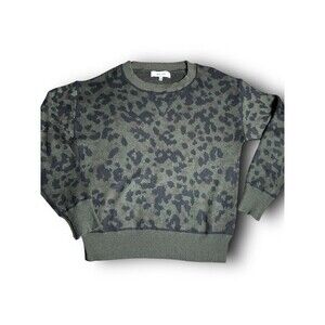 John‎ + Jenn Womens Sweater Green Black Cheetah Print Knit Sz XS Oversized. S/M